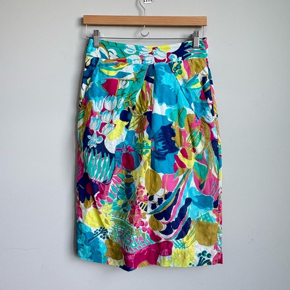 J. Crew Tie Waist Skirt In Seaside Vibrant Watercolor Floral Size 2 - Picture 4 of 9